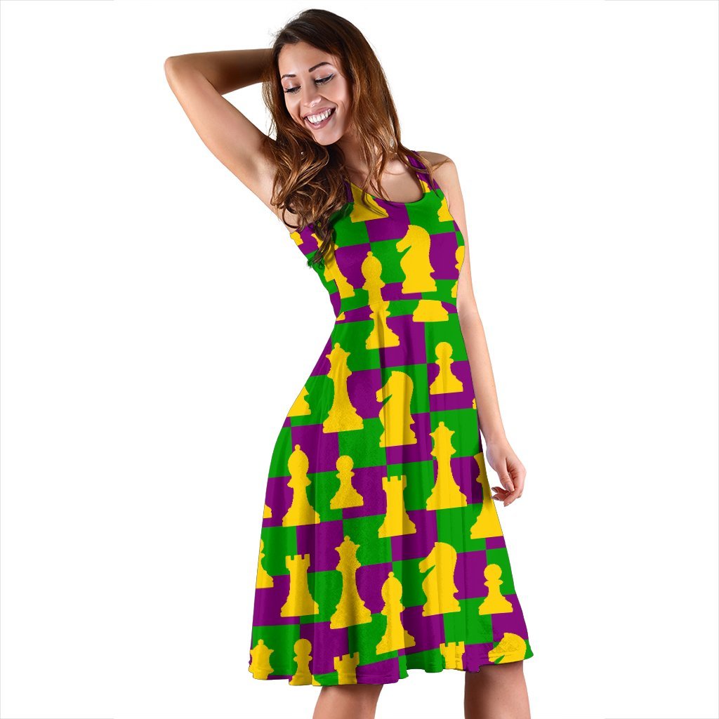 Chess Color Pattern Print Dress-grizzshop