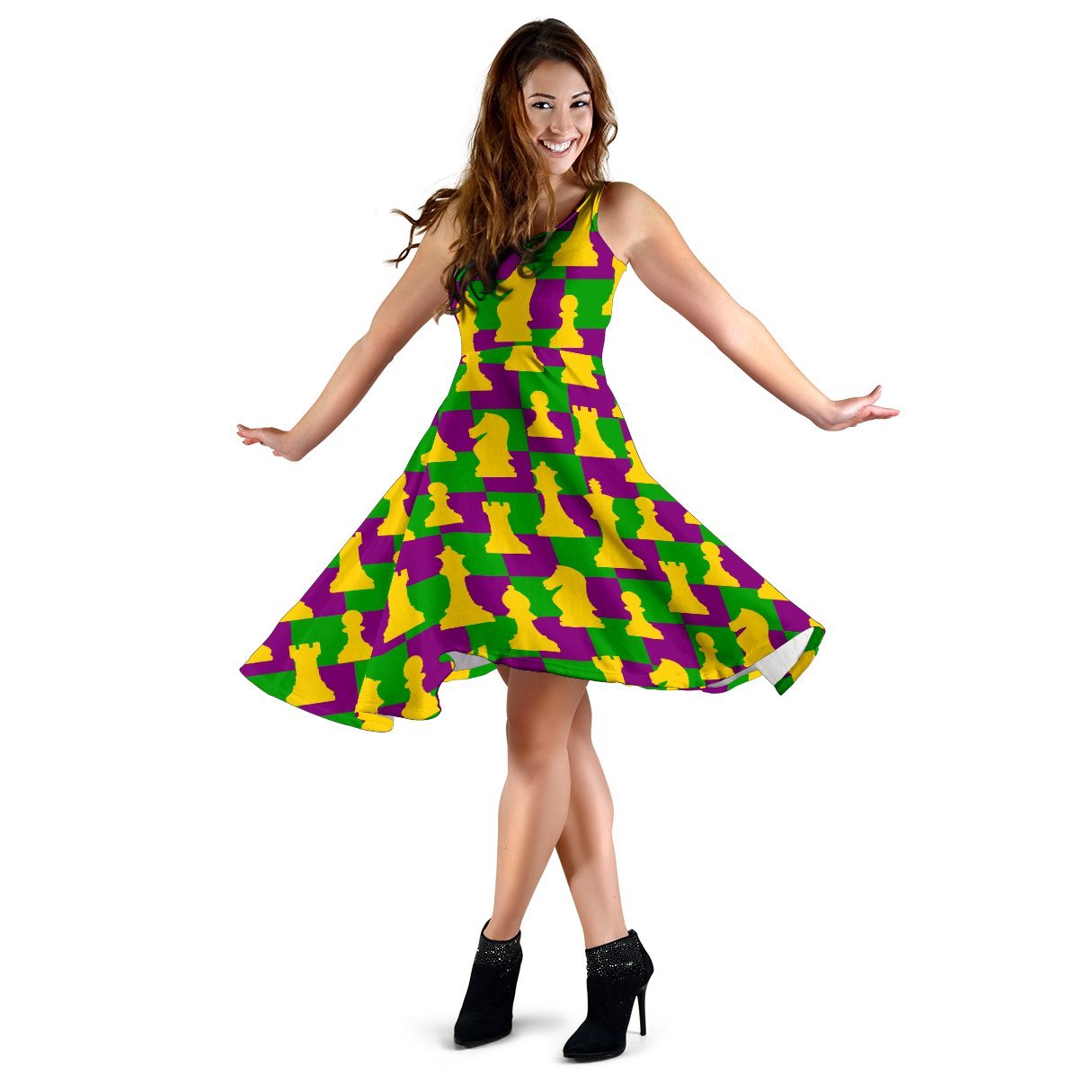 Chess Color Pattern Print Dress-grizzshop