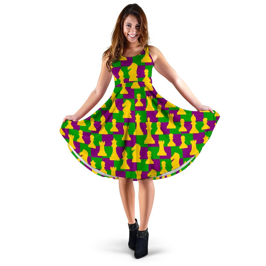 Chess Color Pattern Print Dress-grizzshop