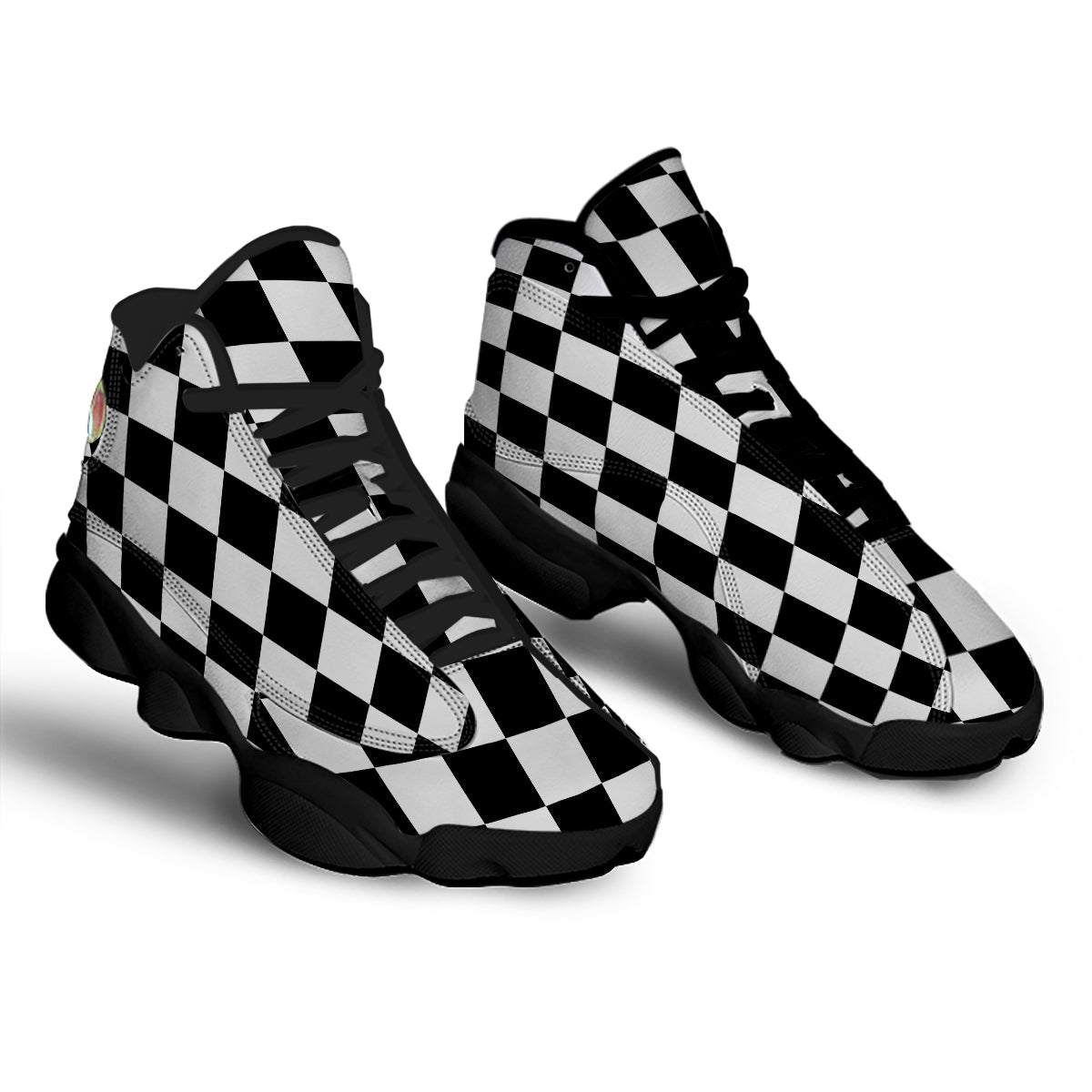 Chessboard Sphere Print Black Basketball Shoes-grizzshop
