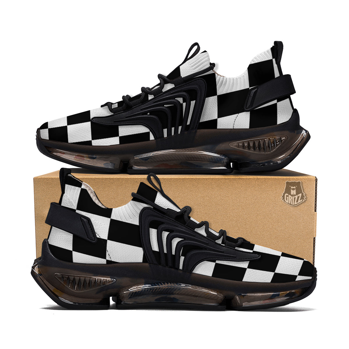 Chessboard Sphere Print Black Gym Shoes-grizzshop