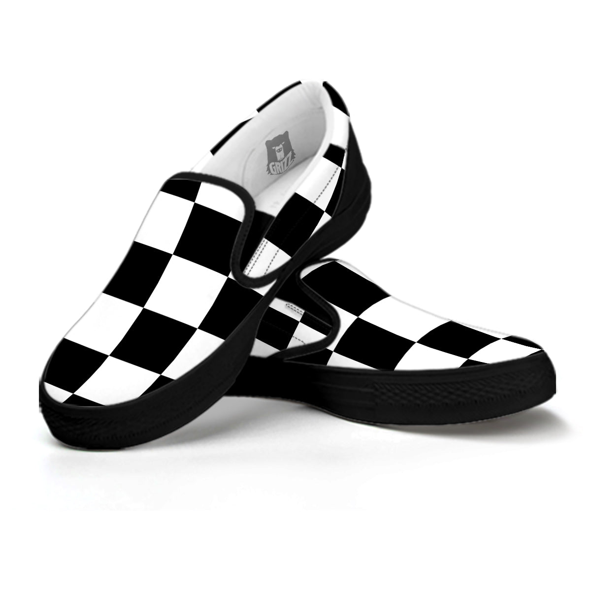 Chessboard Sphere Print Black Slip On Shoes-grizzshop