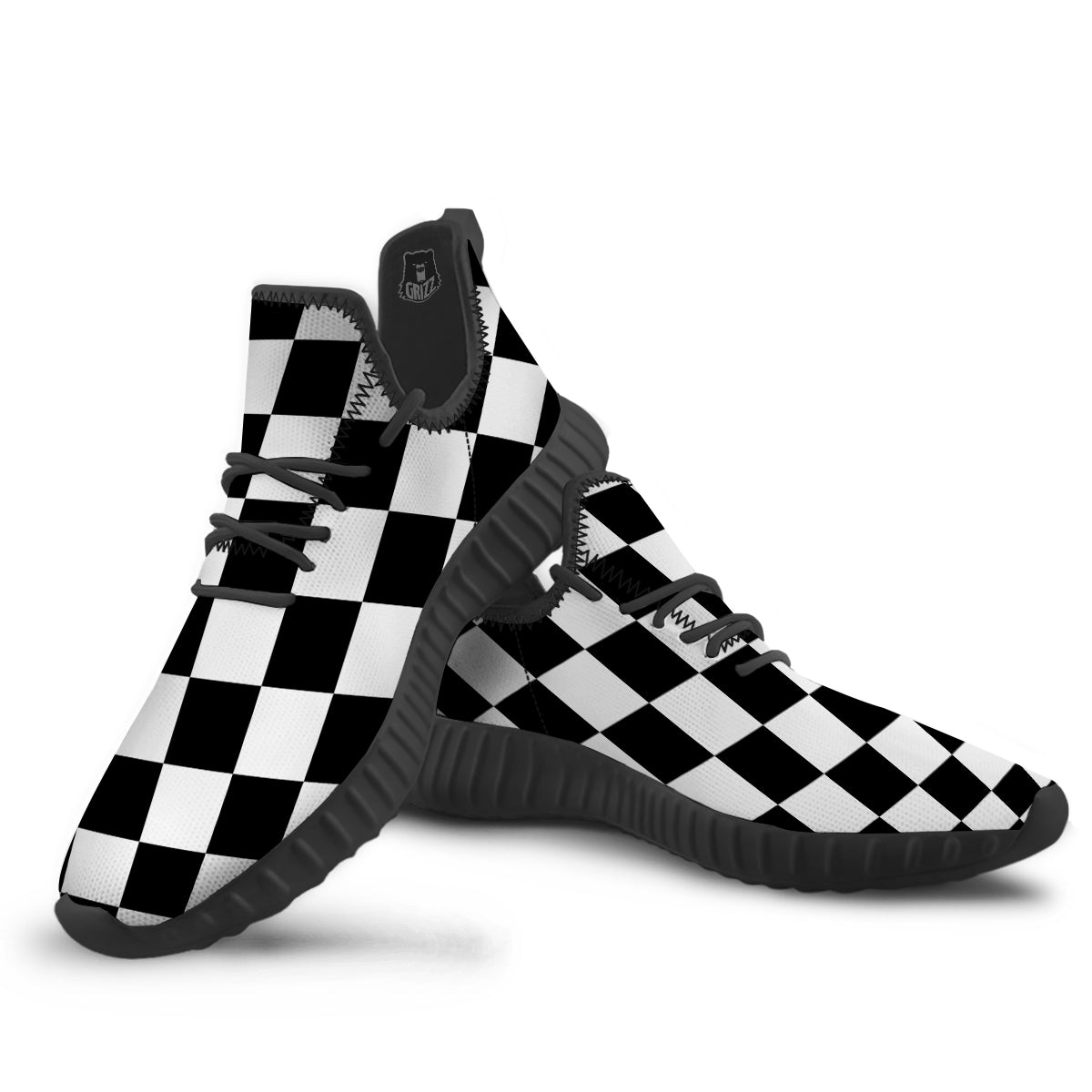 Chessboard Sphere Print Black Walking Shoes-grizzshop
