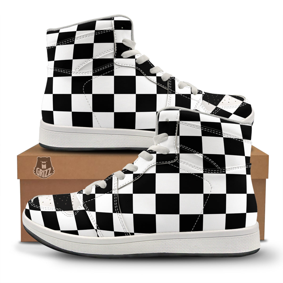 Chessboard Sphere Print High Top Sneakers-grizzshop