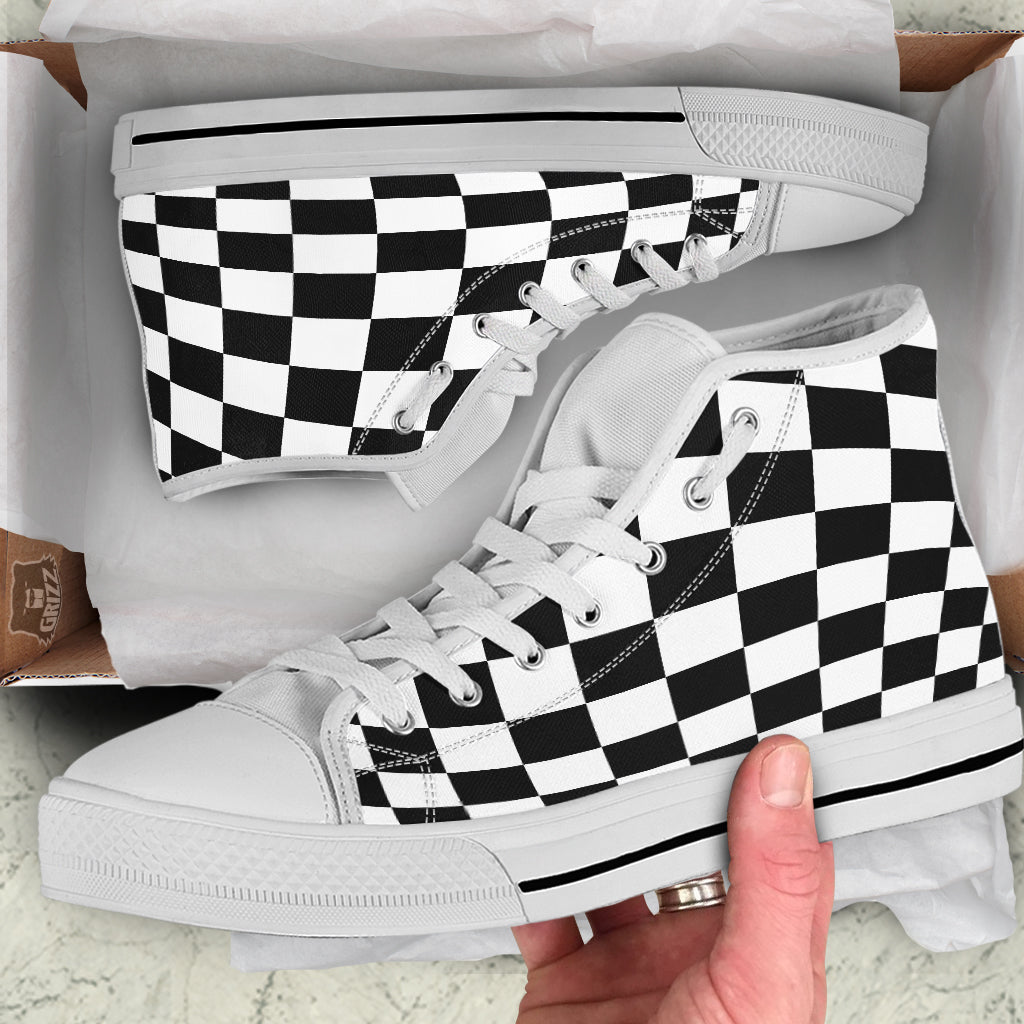 Chessboard Sphere Print White High Top Shoes-grizzshop