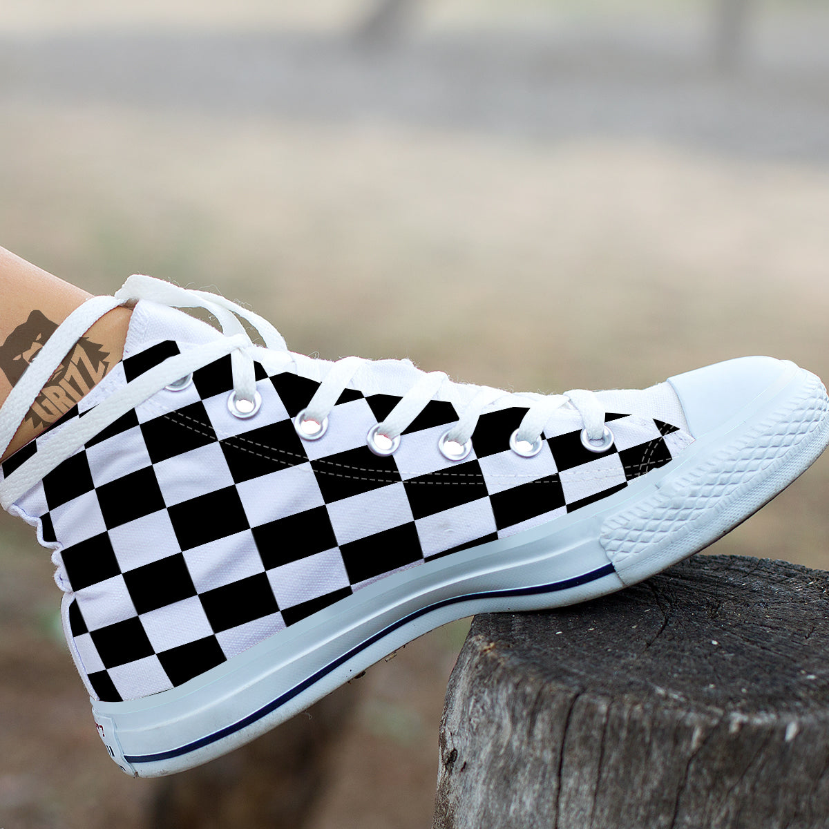 Chessboard Sphere Print White High Top Shoes-grizzshop