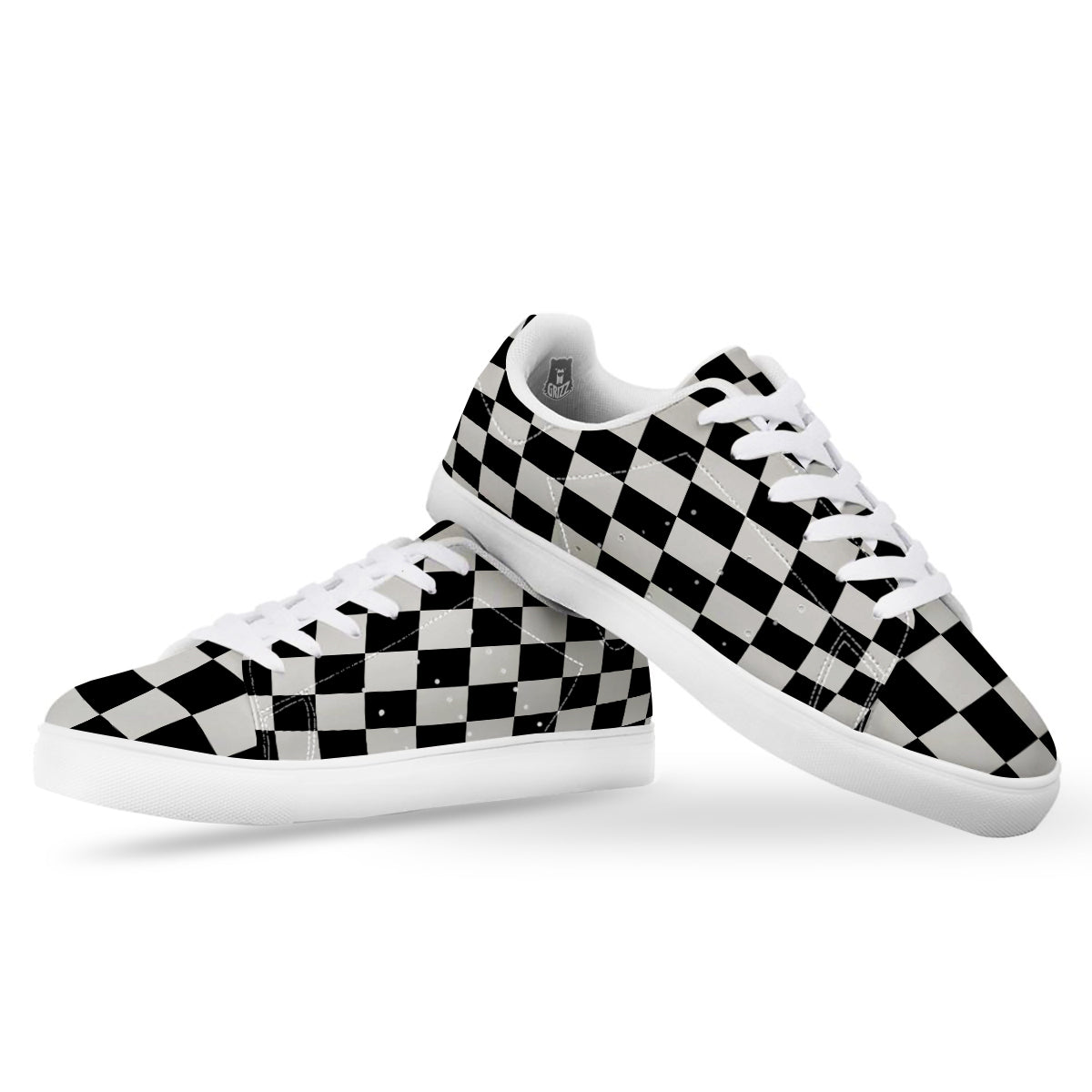 Chessboard Sphere Print White Low Top Sneakers-grizzshop