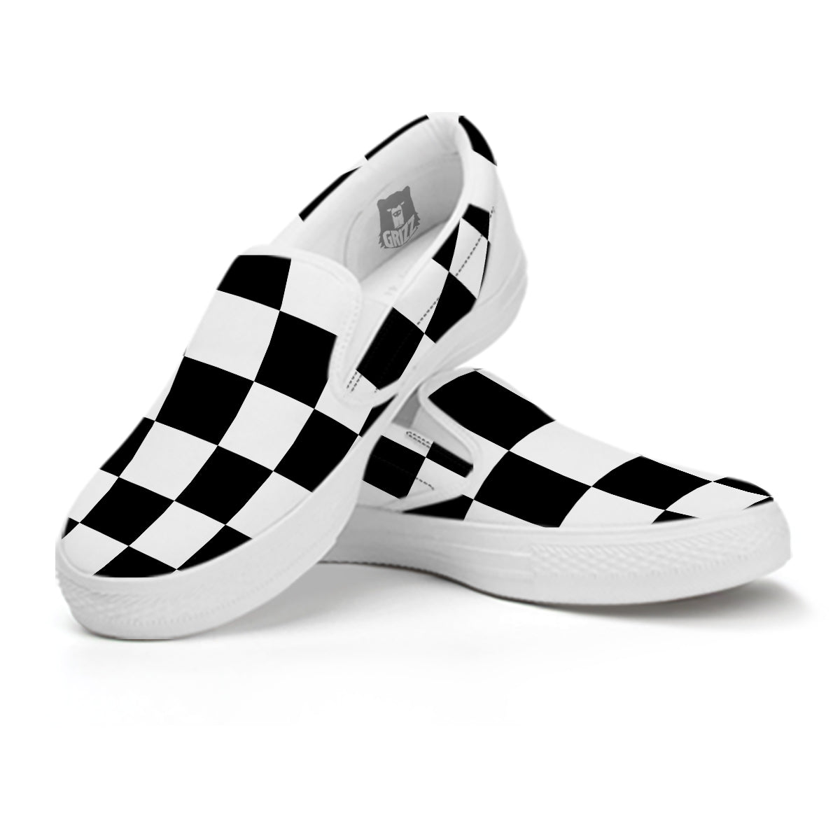 Chessboard Sphere Print White Slip On Shoes-grizzshop