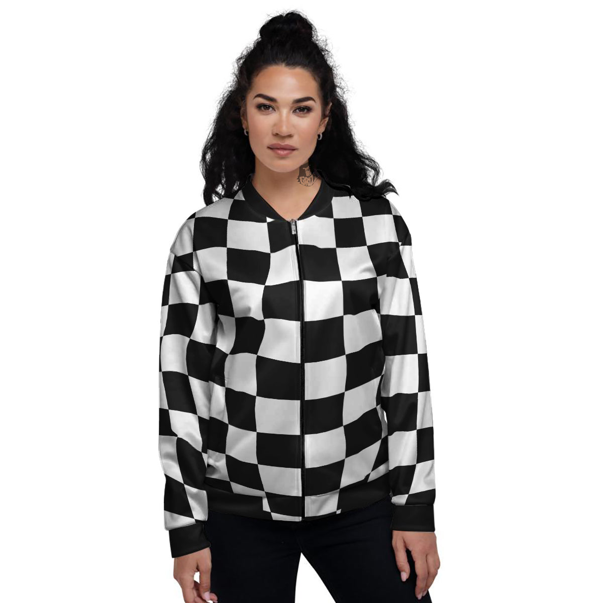 Chessboard Sphere Print Women's Bomber Jacket-grizzshop