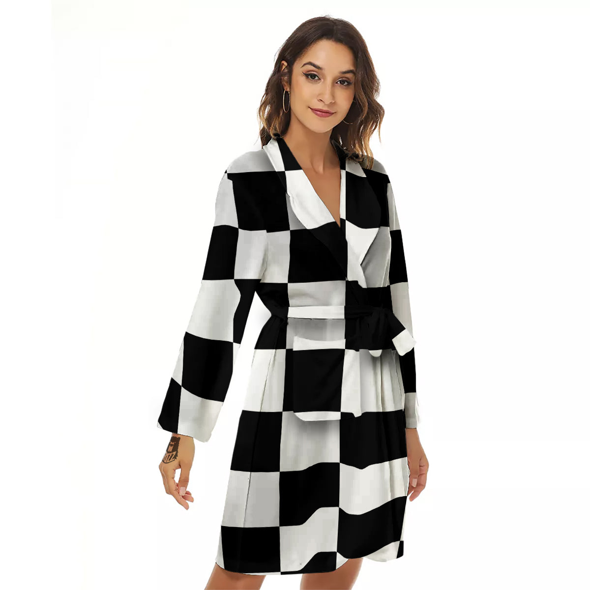 Chessboard Sphere Print Women's Robe-grizzshop