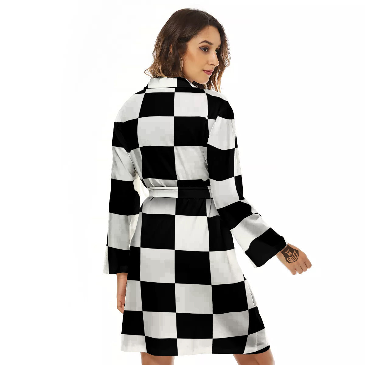 Chessboard Sphere Print Women's Robe-grizzshop