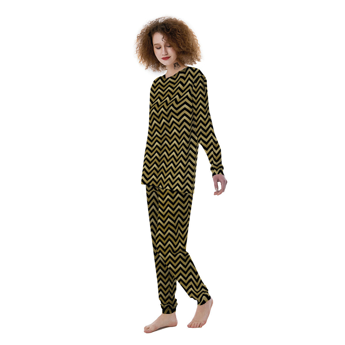 Chevron Black And Gold Print Pattern Women's Pajamas-grizzshop