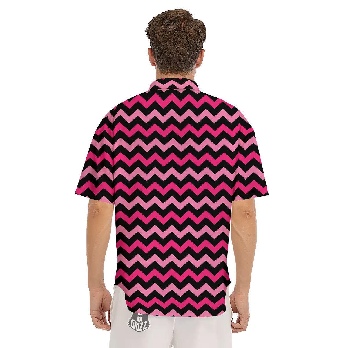 Chevron Black And Pink Print Pattern Men's Short Sleeve Shirts-grizzshop