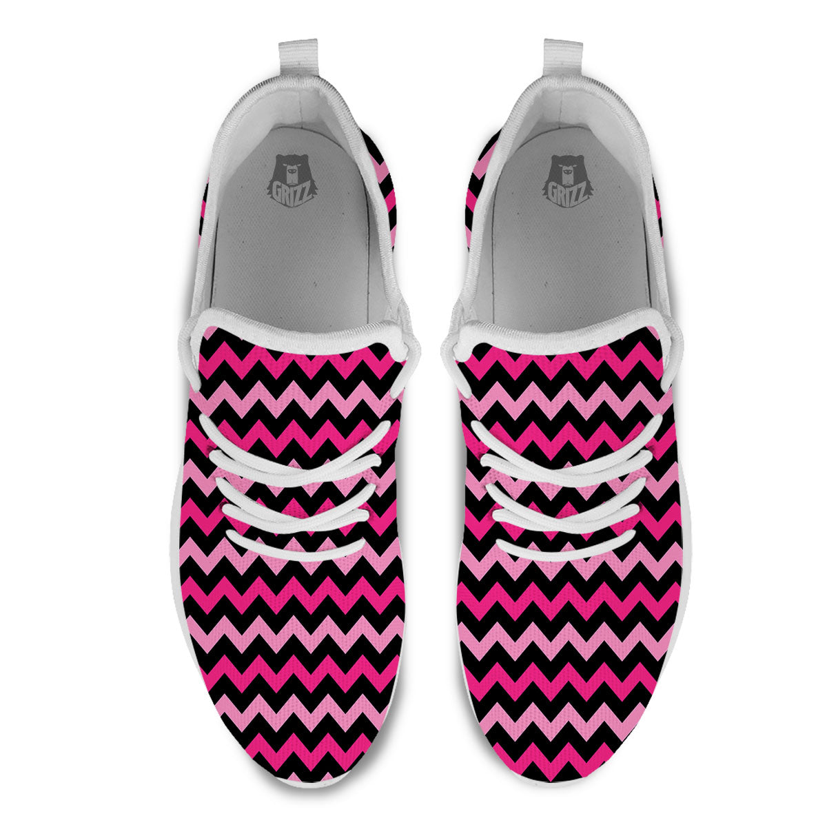 Chevron Black And Pink Print Pattern White Athletic Shoes-grizzshop