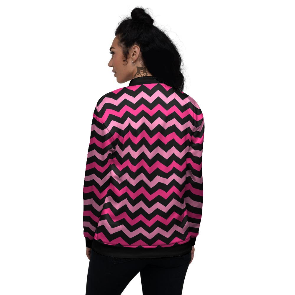 Chevron Black And Pink Print Pattern Women's Bomber Jacket-grizzshop