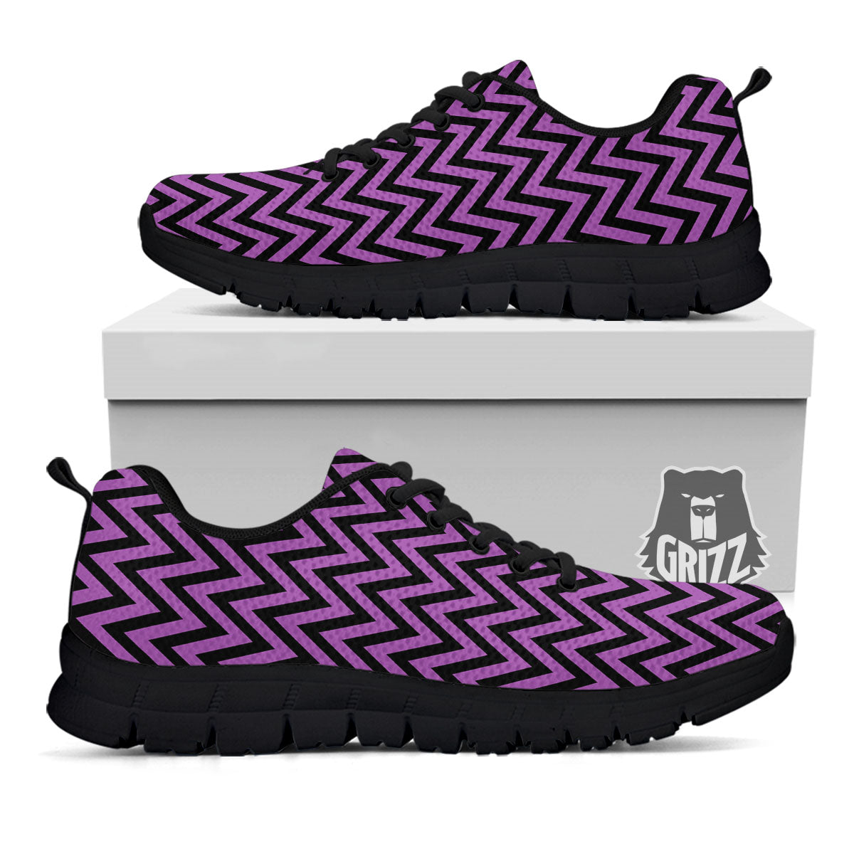 Chevron Black And Purple Print Pattern Black Sneaker-grizzshop