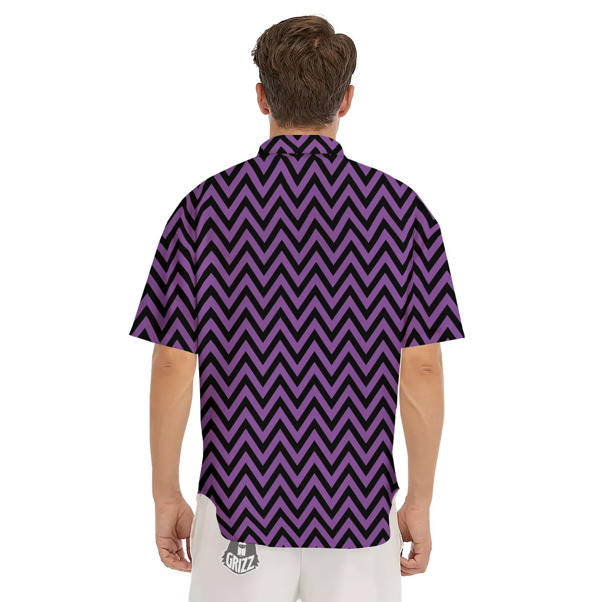 Chevron Black And Purple Print Pattern Men's Short Sleeve Shirts-grizzshop