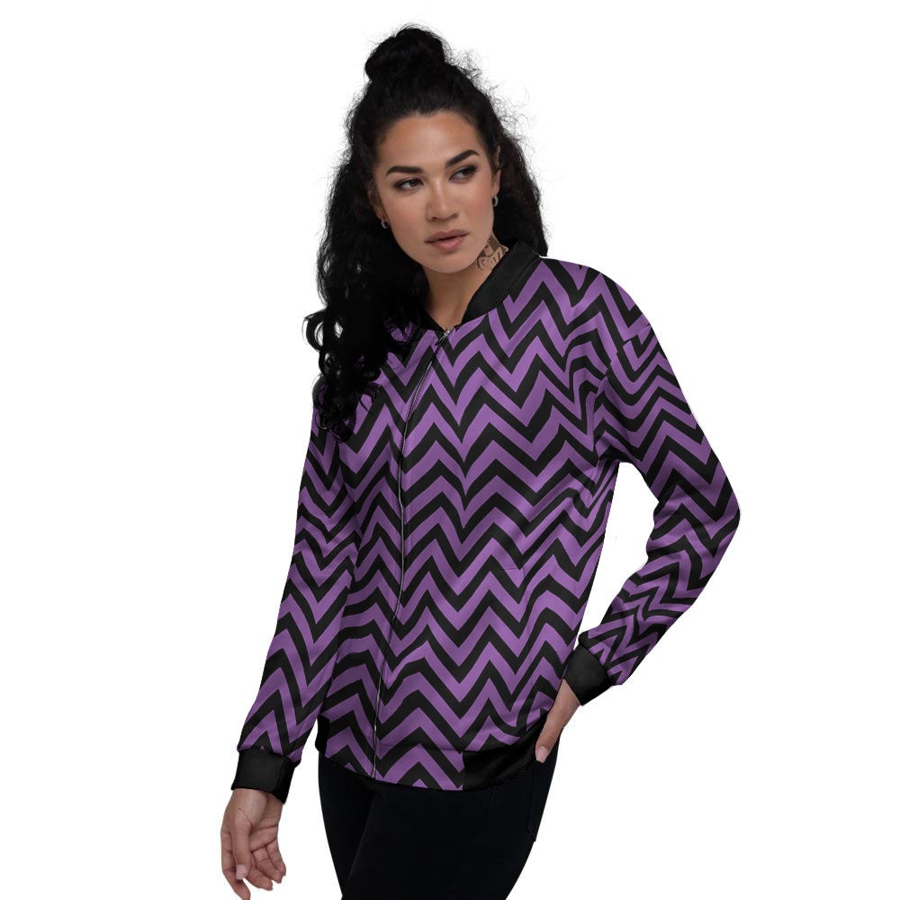 Chevron Black And Purple Print Pattern Women's Bomber Jacket-grizzshop