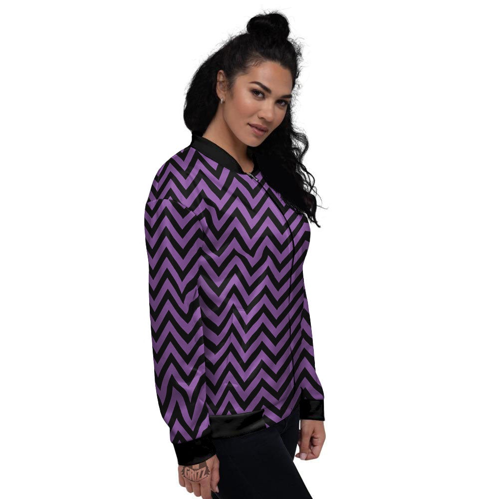 Chevron Black And Purple Print Pattern Women's Bomber Jacket-grizzshop