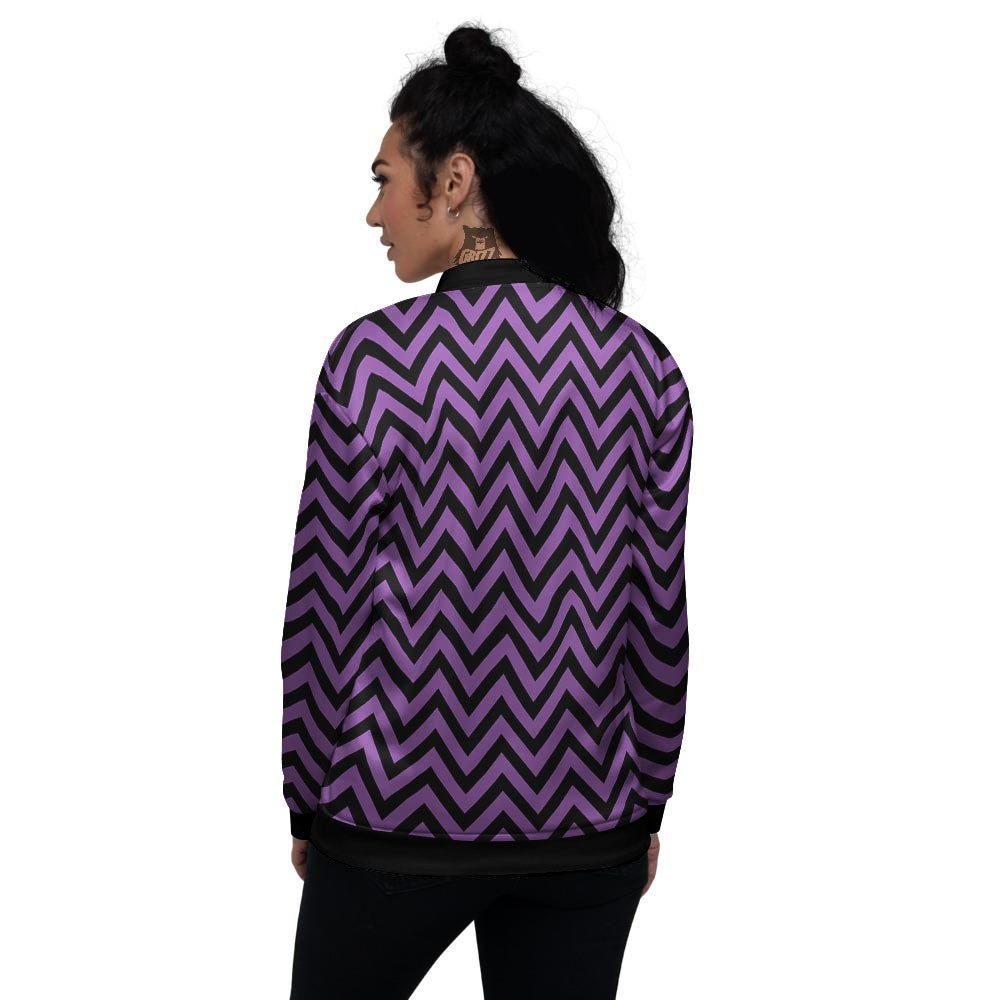 Chevron Black And Purple Print Pattern Women's Bomber Jacket-grizzshop