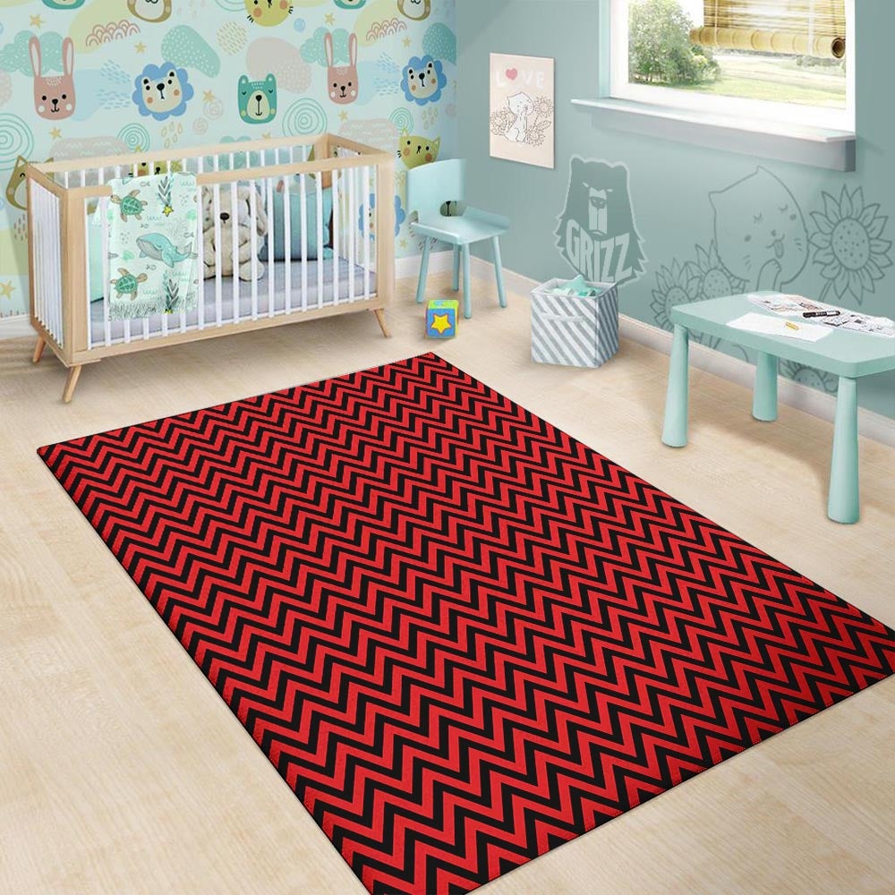 Chevron Black And Red Print Pattern Floor Mat-grizzshop