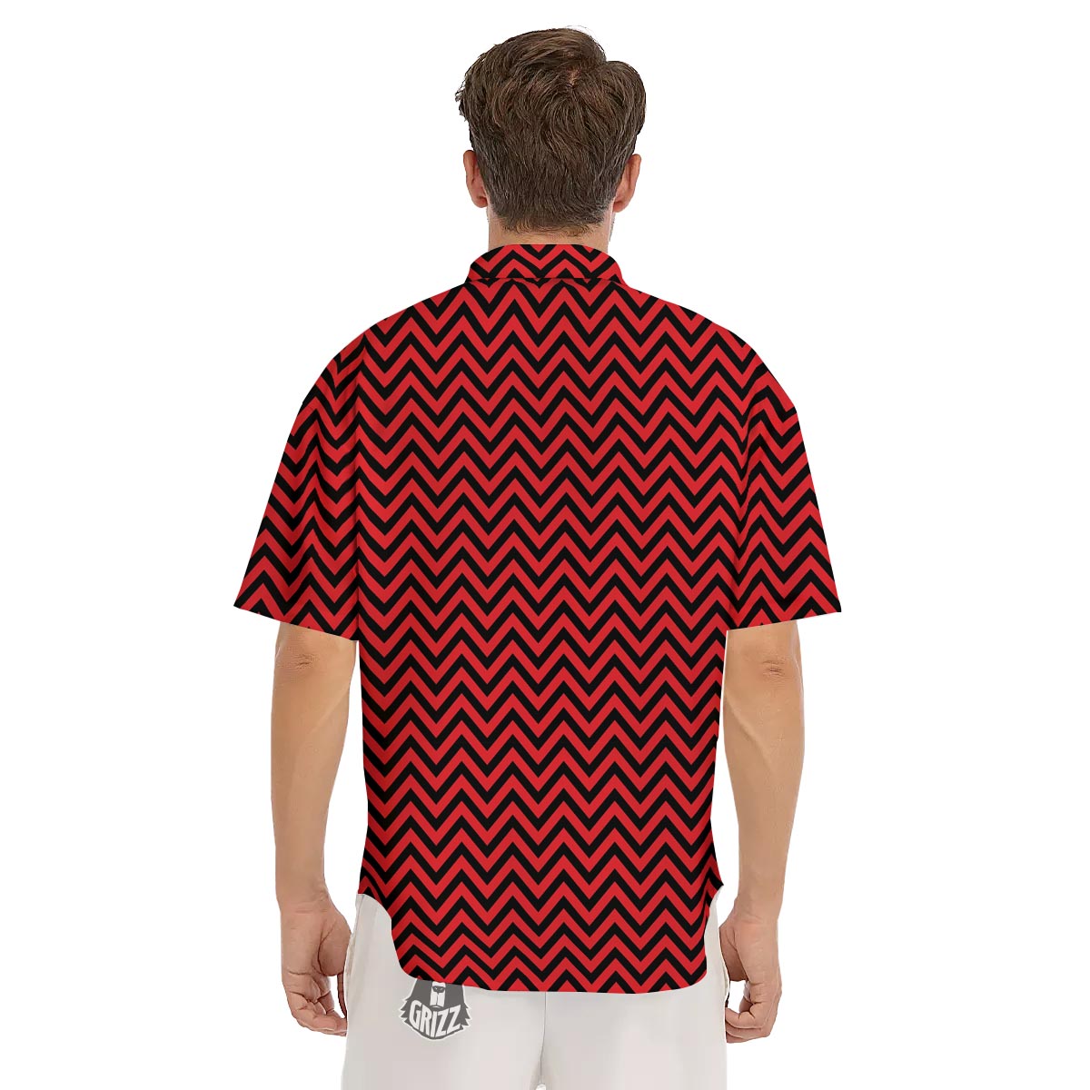 Chevron Black And Red Print Pattern Men's Short Sleeve Shirts-grizzshop