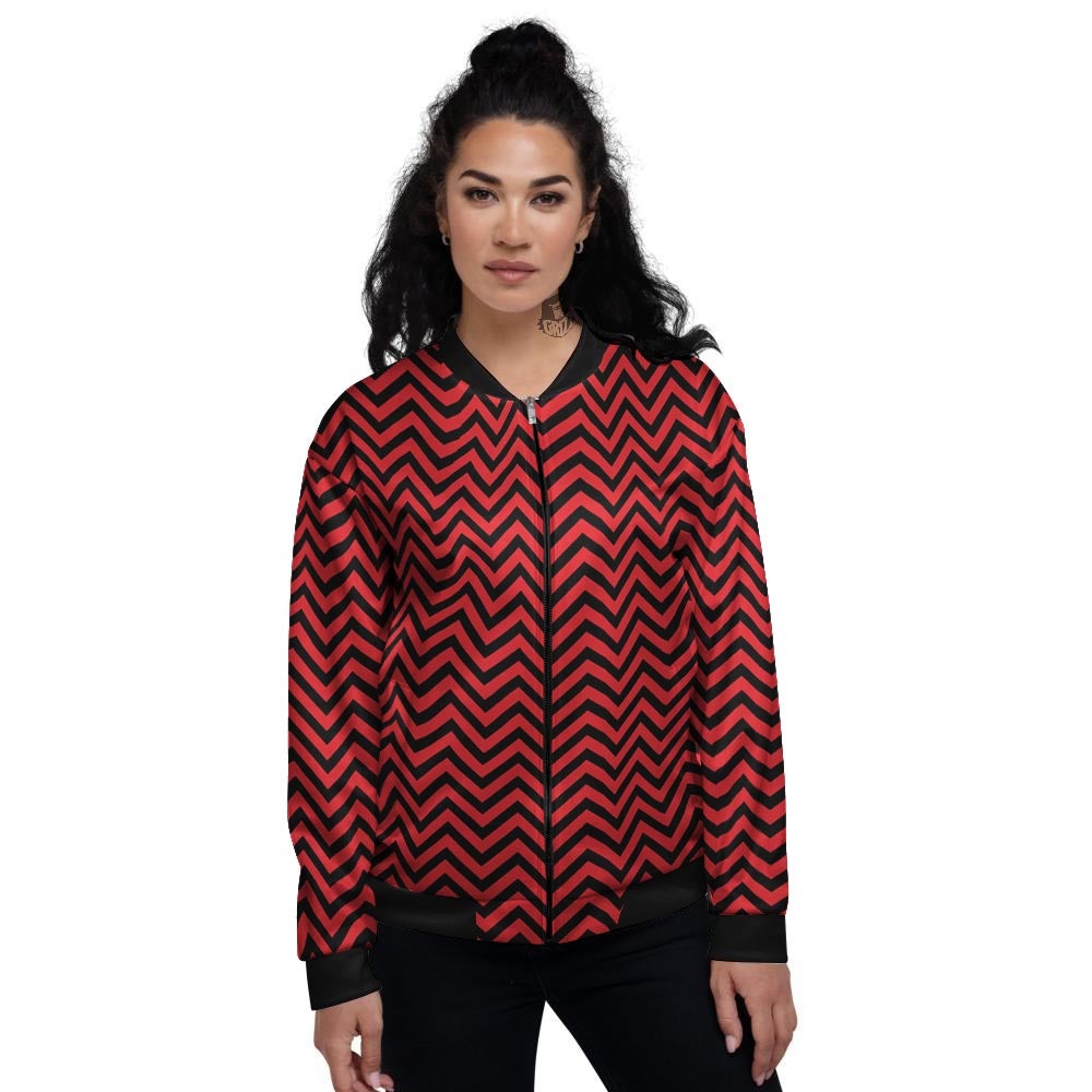 Chevron Black And Red Print Pattern Women's Bomber Jacket-grizzshop