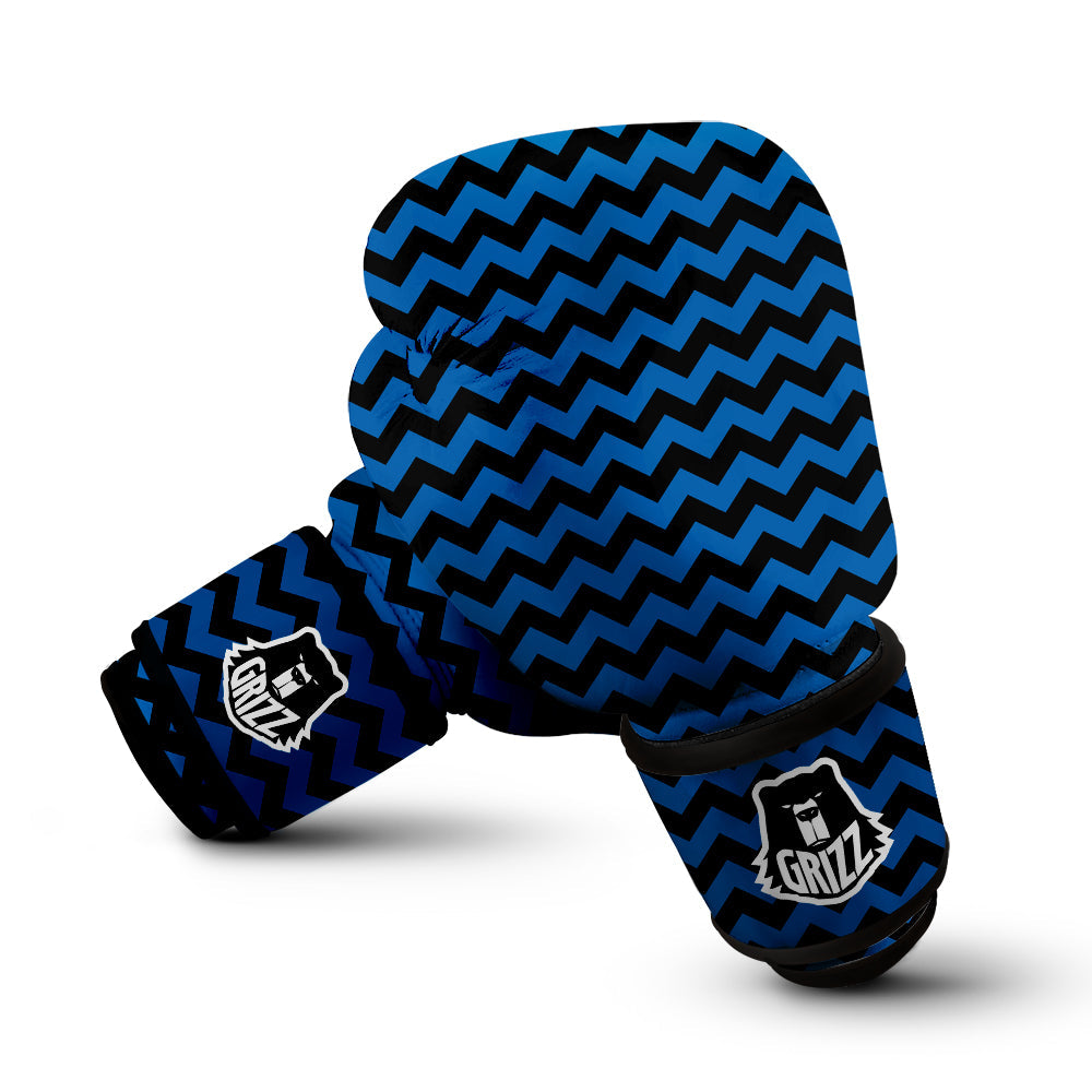 Chevron Blue And Black Print Pattern Boxing Gloves-grizzshop