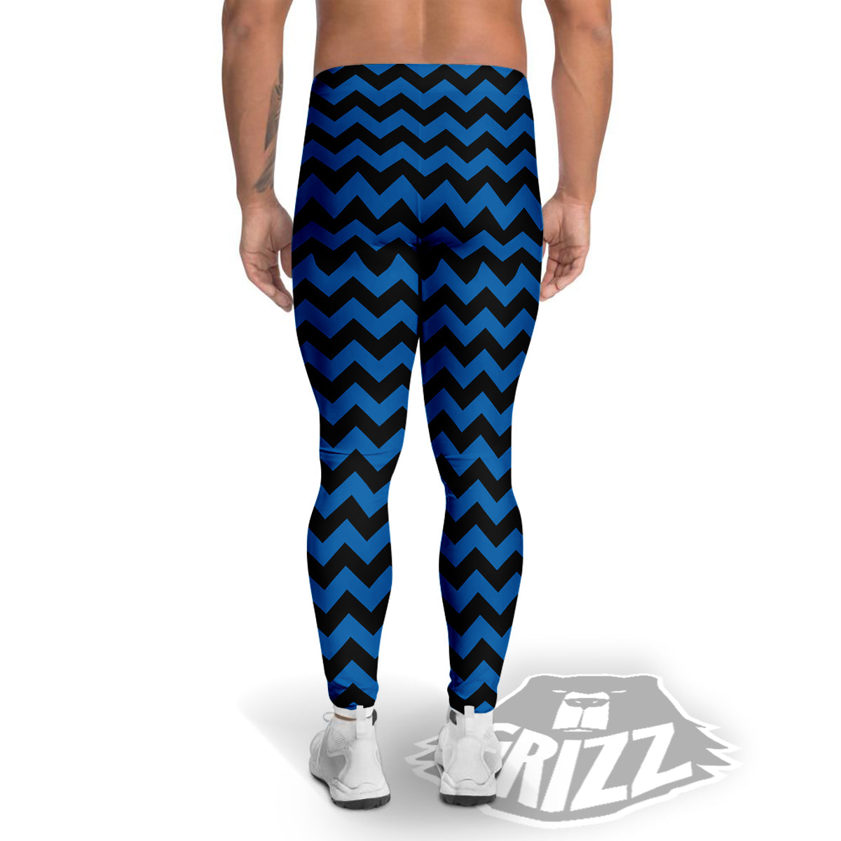 Chevron Blue And Black Print Pattern Men's Leggings-grizzshop