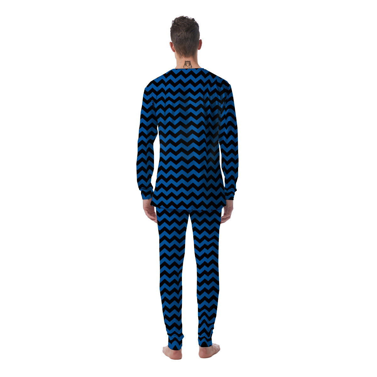 Chevron Blue And Black Print Pattern Men's Pajamas-grizzshop