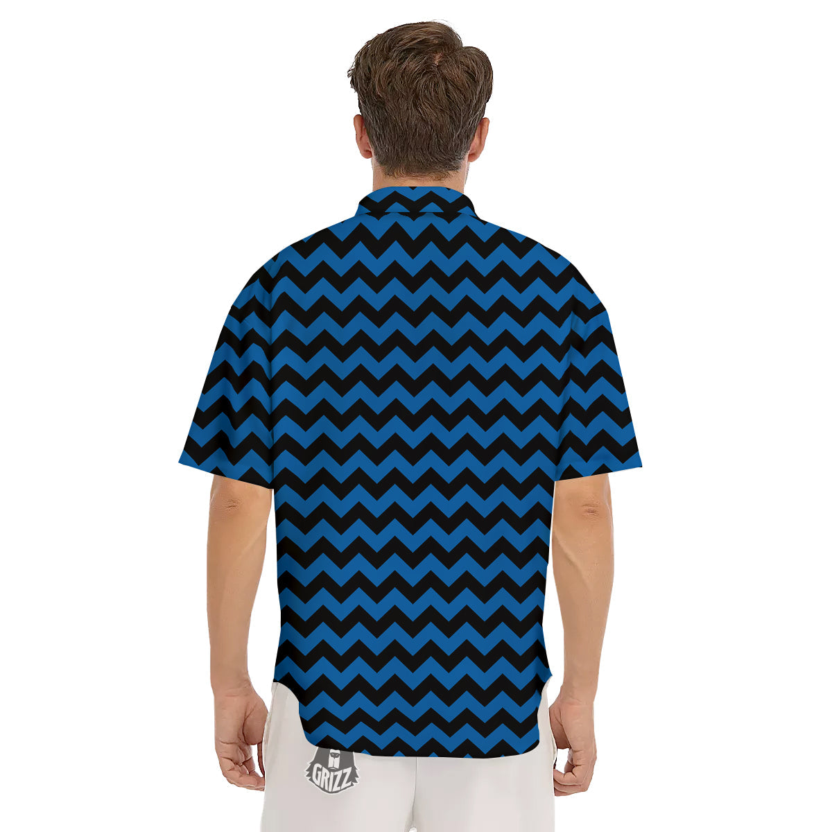 Chevron Blue And Black Print Pattern Men's Short Sleeve Shirts-grizzshop