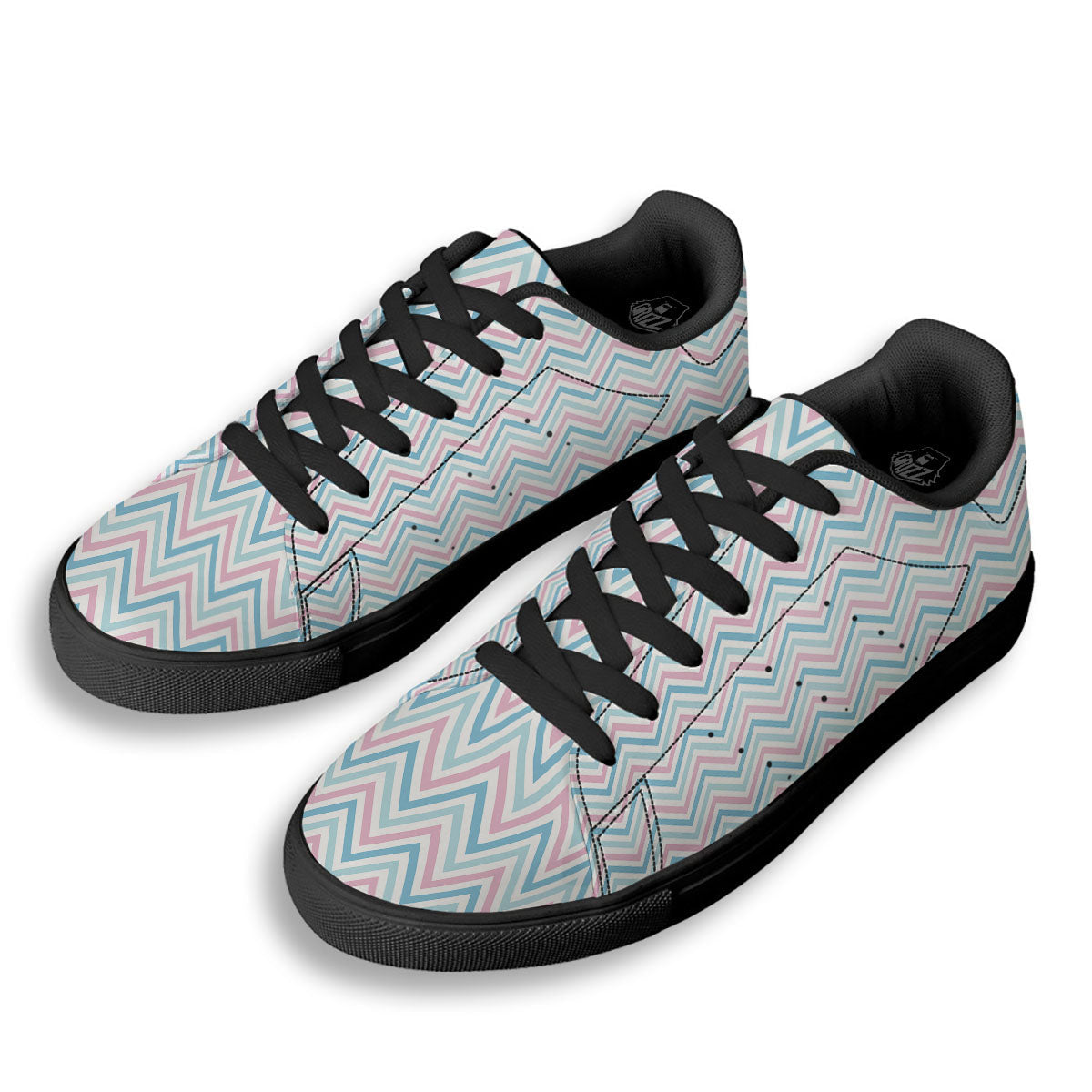Chevron Blue And Pink Print Pattern Black Low Top Sneakers-grizzshop