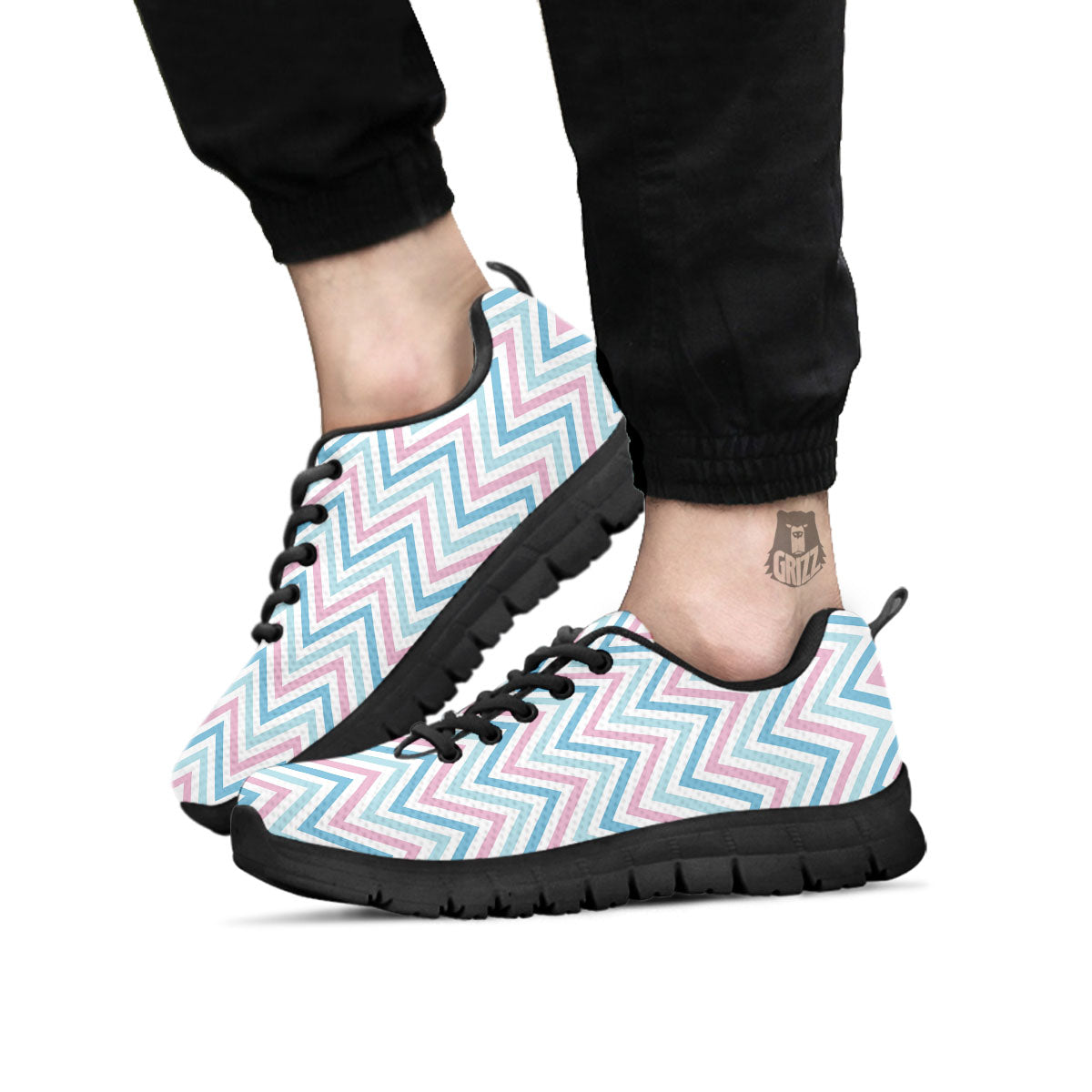 Chevron Blue And Pink Print Pattern Black Sneaker-grizzshop