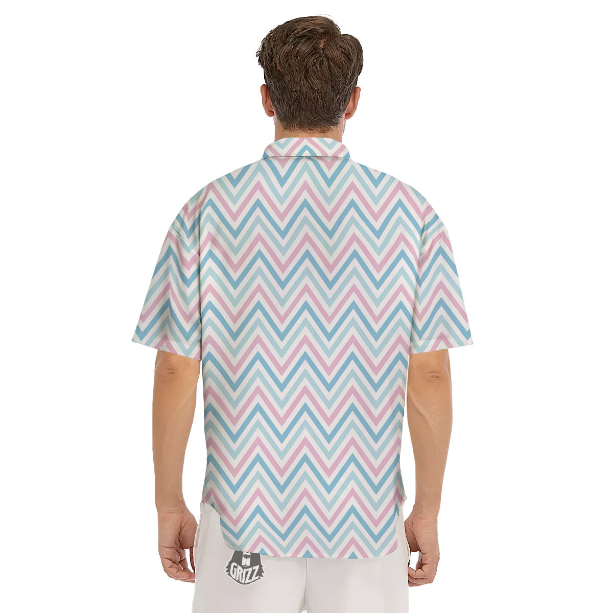 Chevron Blue And Pink Print Pattern Men's Short Sleeve Shirts-grizzshop