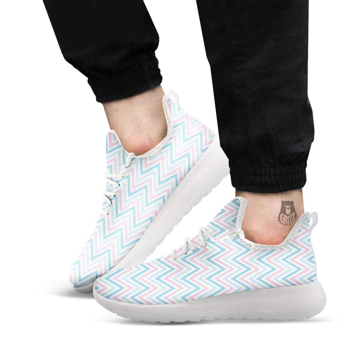 Chevron Blue And Pink Print Pattern White Athletic Shoes-grizzshop