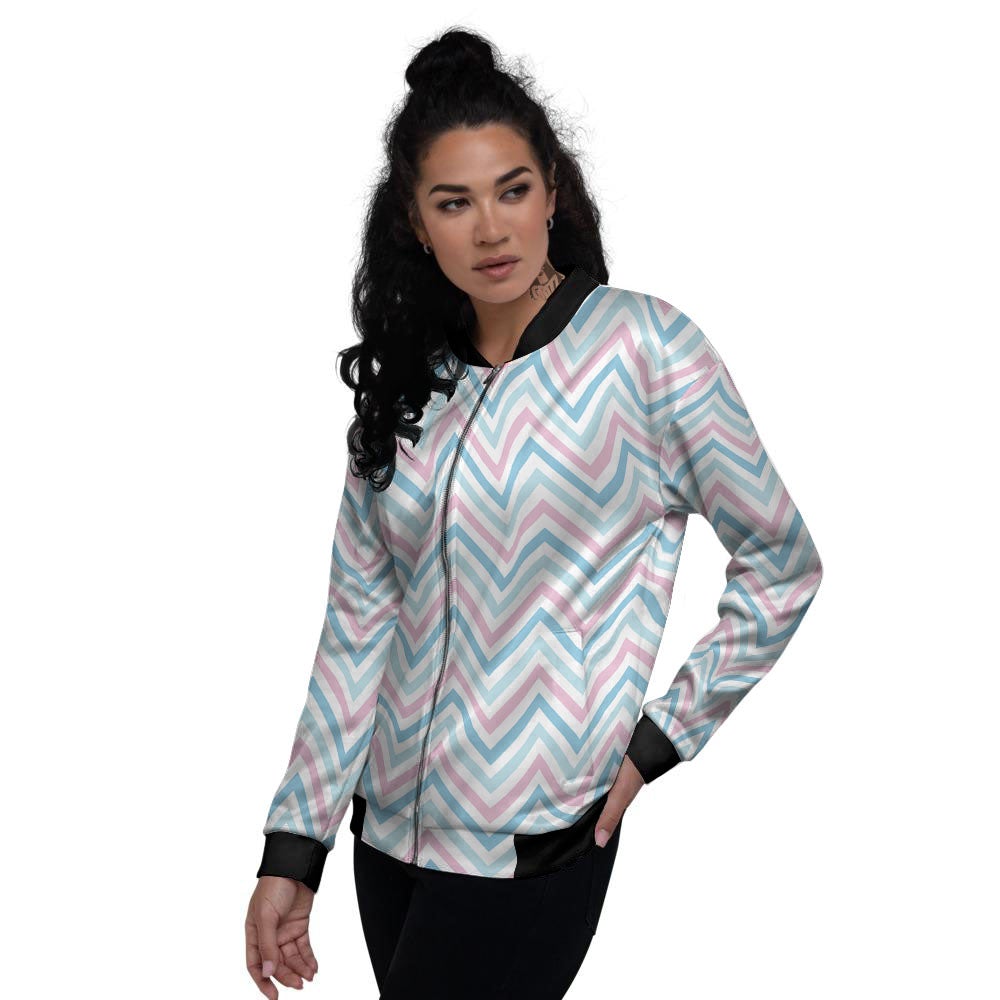 Chevron Blue And Pink Print Pattern Women's Bomber Jacket-grizzshop