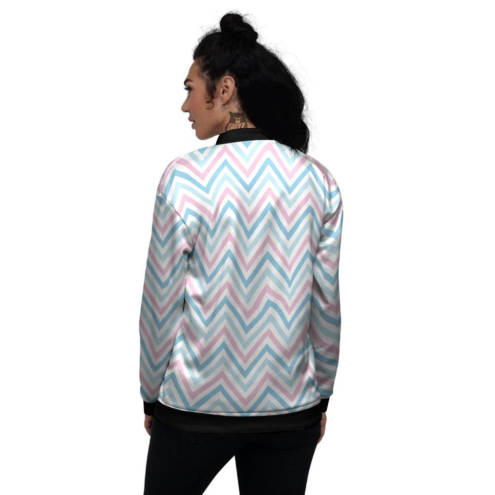 Chevron Blue And Pink Print Pattern Women's Bomber Jacket-grizzshop