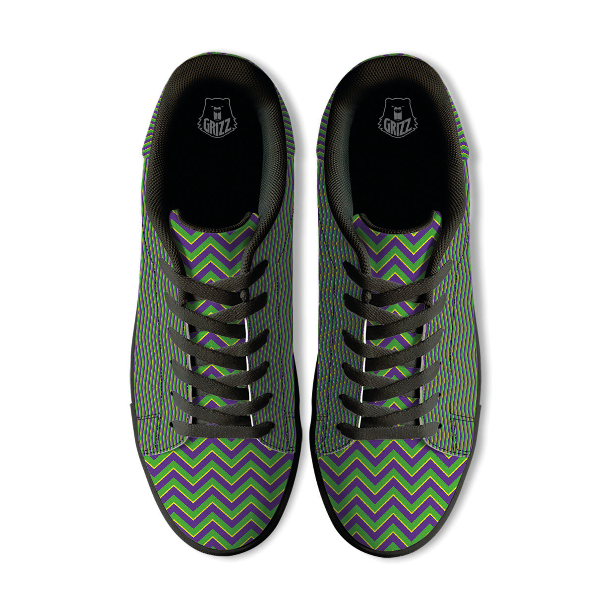 Chevron Mardi Gras Print Pattern Black Low Top Sneakers-grizzshop