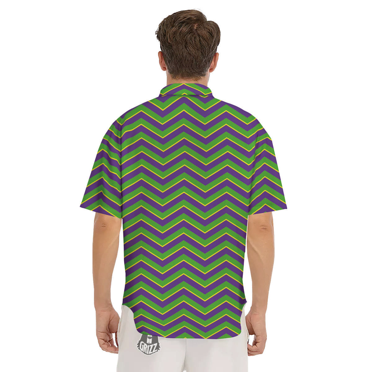 Chevron Mardi Gras Print Pattern Men's Short Sleeve Shirts-grizzshop