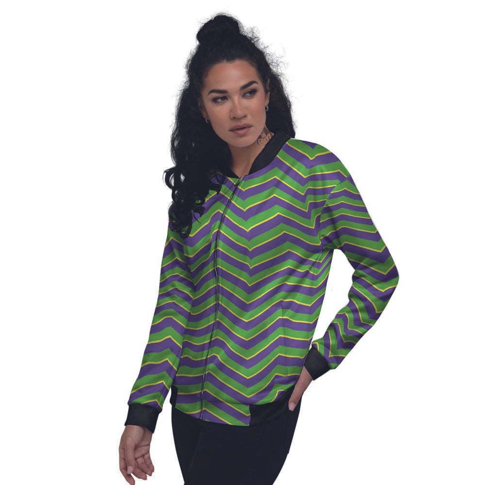Chevron Mardi Gras Print Pattern Women's Bomber Jacket-grizzshop