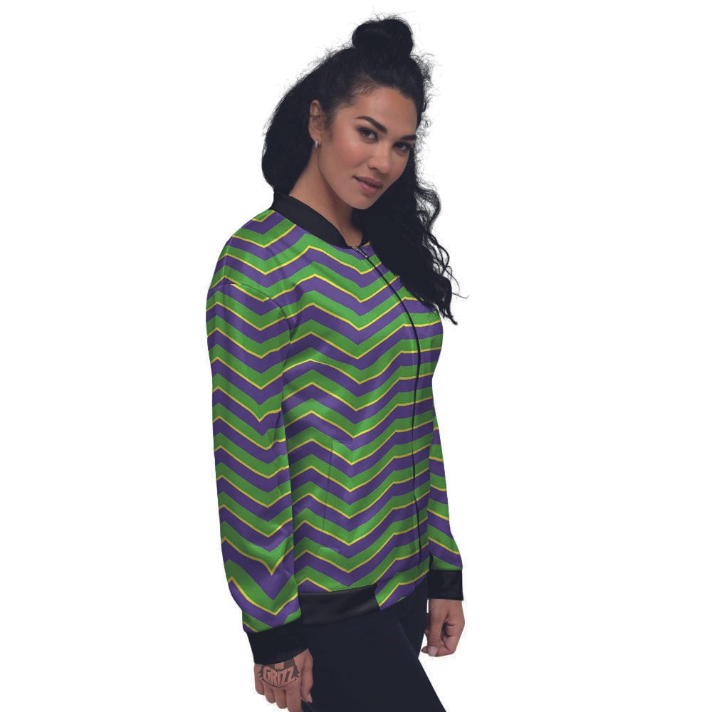 Chevron Mardi Gras Print Pattern Women's Bomber Jacket-grizzshop