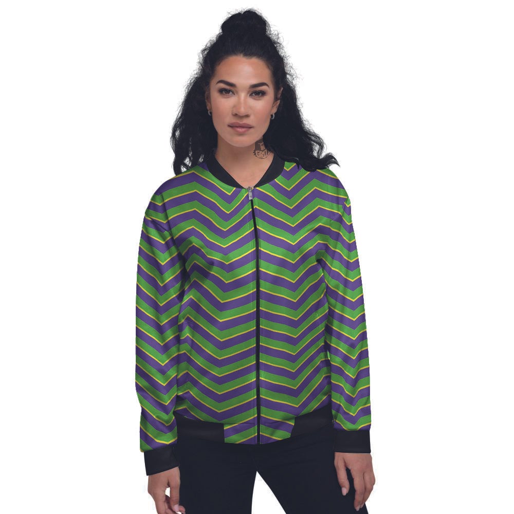 Chevron Mardi Gras Print Pattern Women's Bomber Jacket-grizzshop