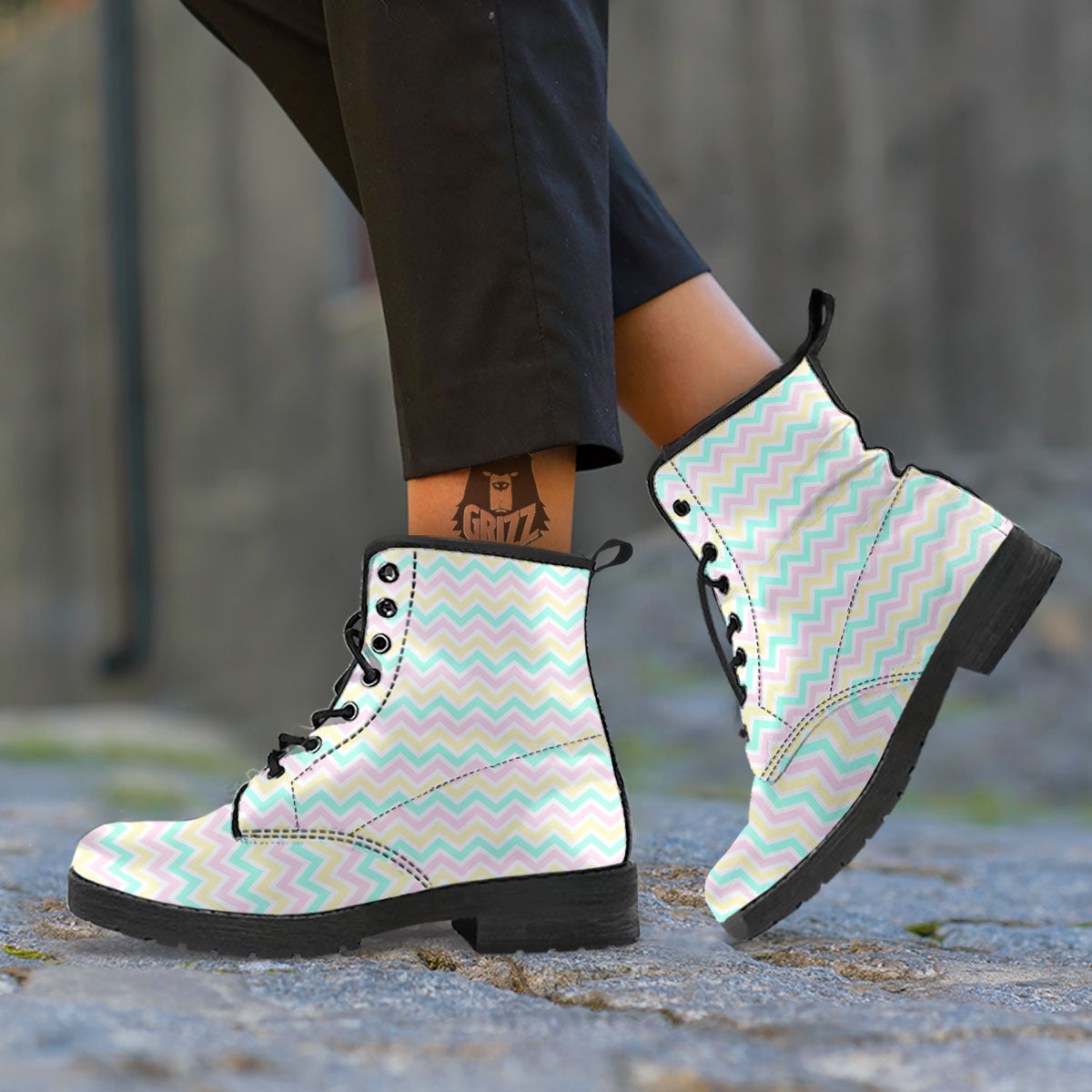 Chevron Pastel Print Pattern Leather Boots-grizzshop
