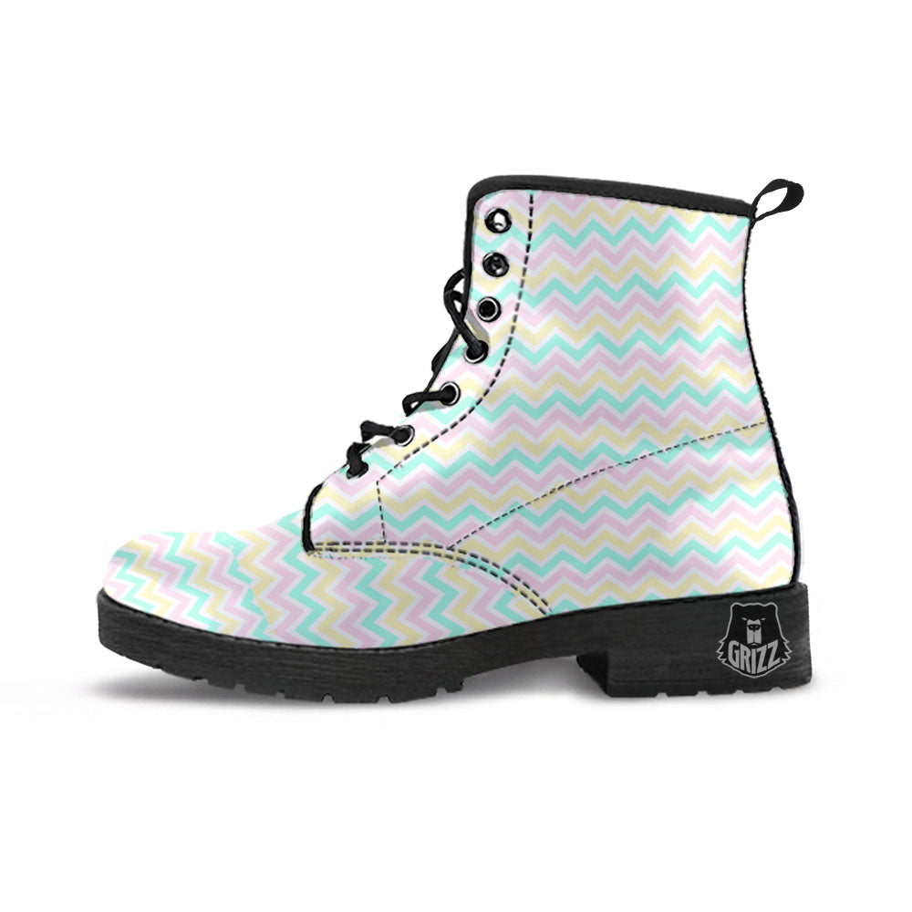 Chevron Pastel Print Pattern Leather Boots-grizzshop