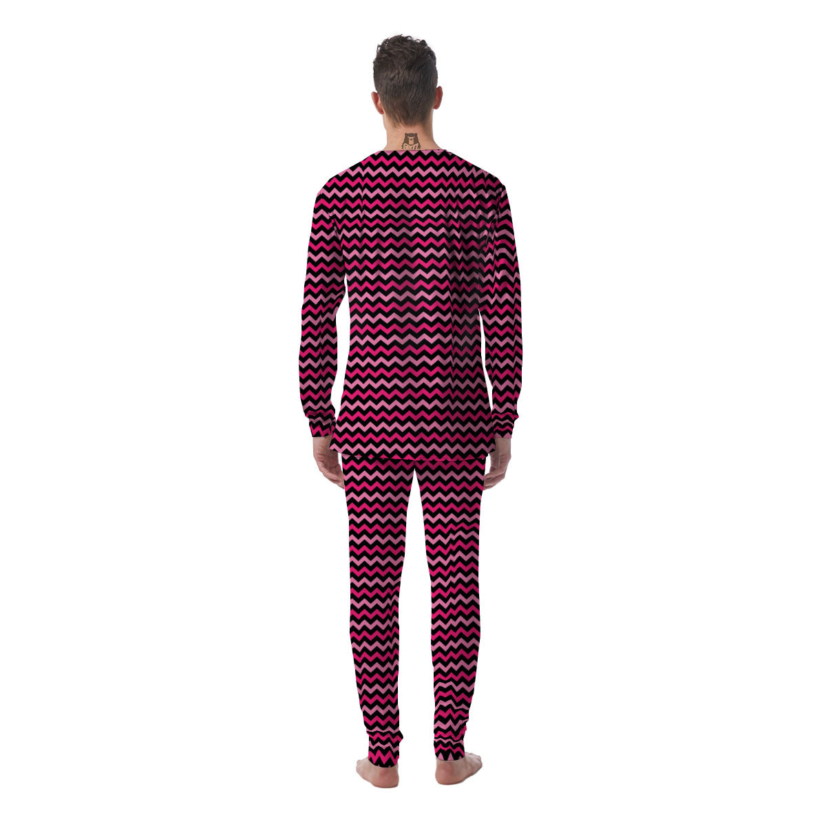 Chevron Pink And Black Print Pattern Men's Pajamas-grizzshop