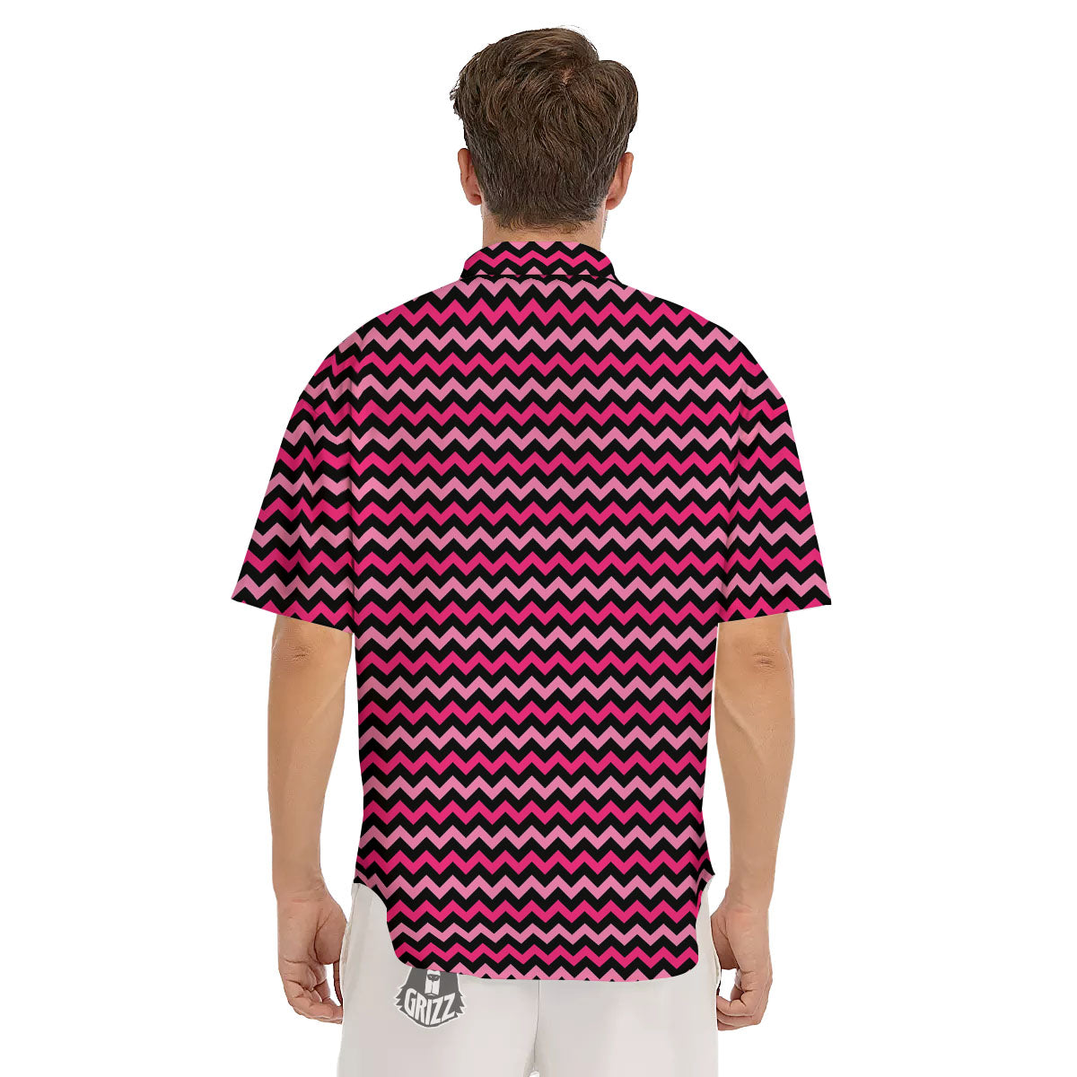 Chevron Pink And Black Print Pattern Men's Short Sleeve Shirts-grizzshop