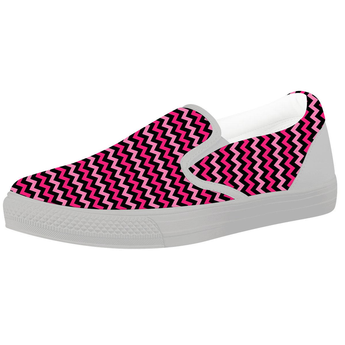 Chevron Pink And Black Print Pattern White Slip On Shoes-grizzshop