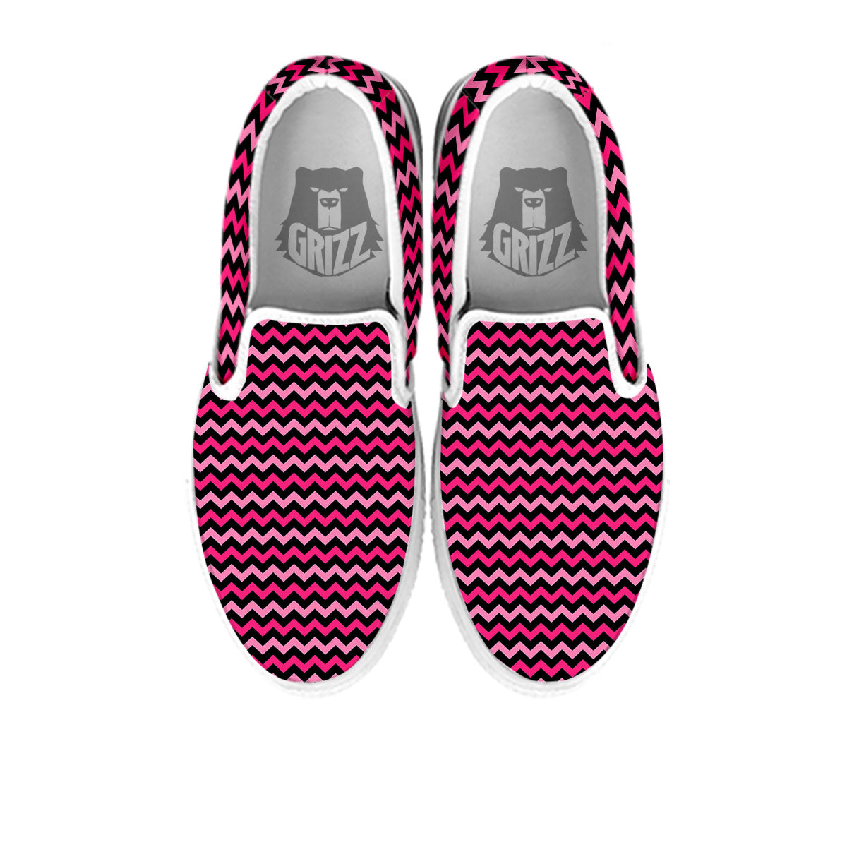 Chevron Pink And Black Print Pattern White Slip On Shoes-grizzshop