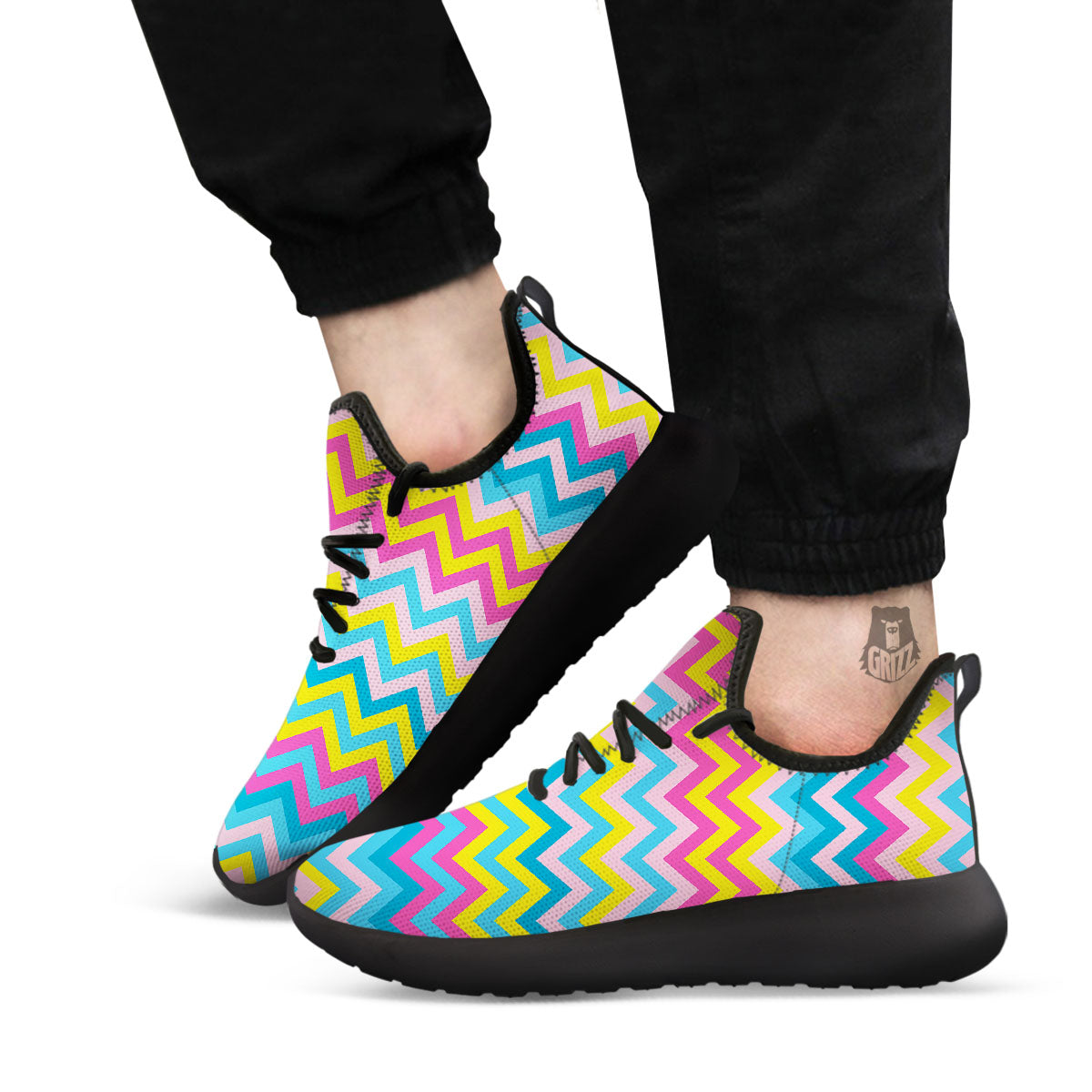 Chevron Rainbow Print Pattern Black Athletic Shoes-grizzshop