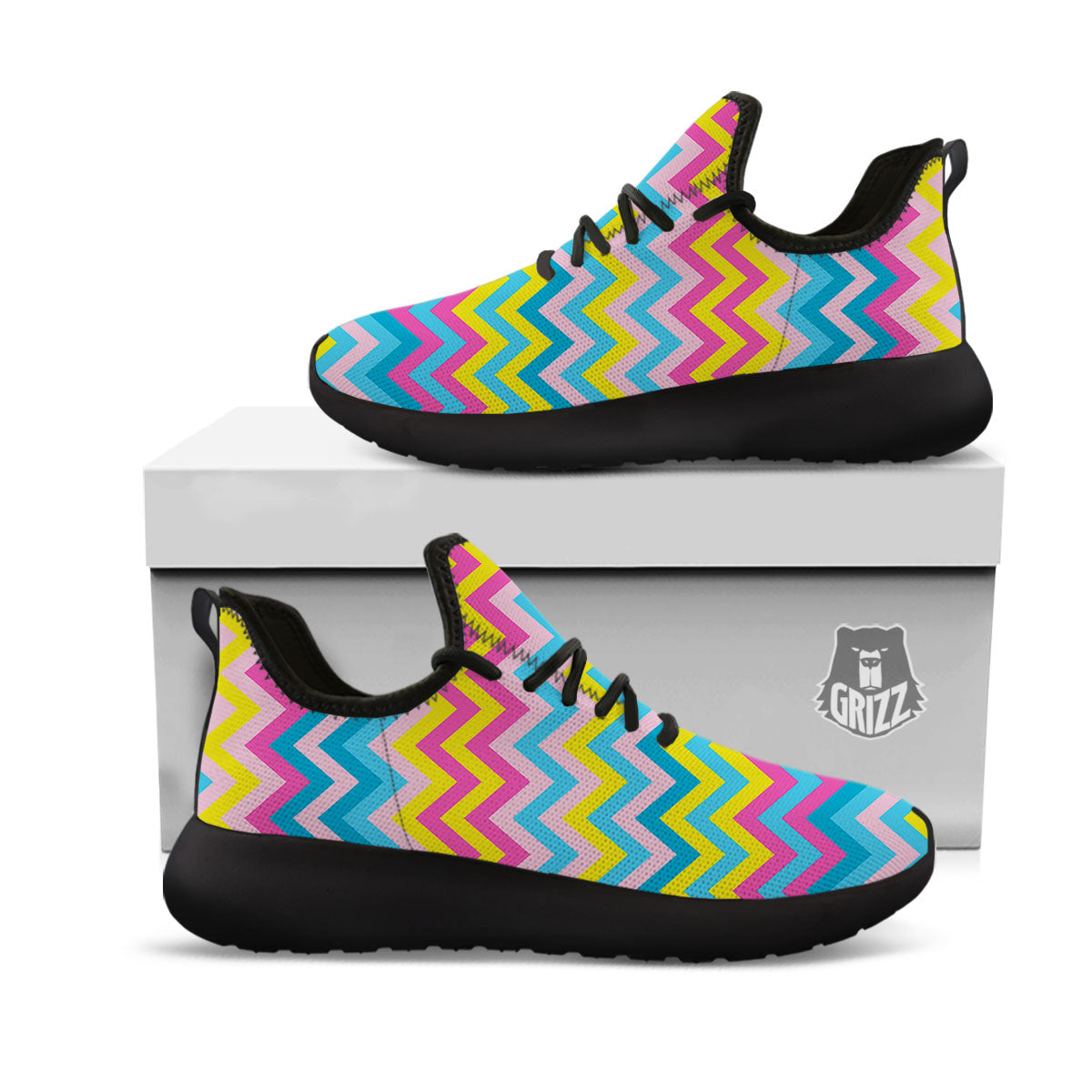 Chevron Rainbow Print Pattern Black Athletic Shoes-grizzshop